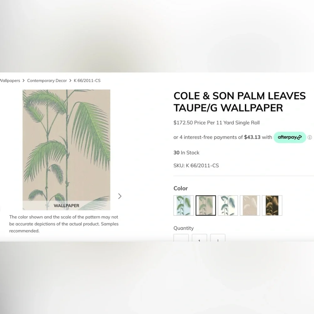 COLE & SON Palm Leaves Wallpaper Taupe/Green New